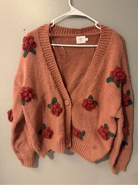 Luna IvY Floral Applique Cardigan - Dusty Rose